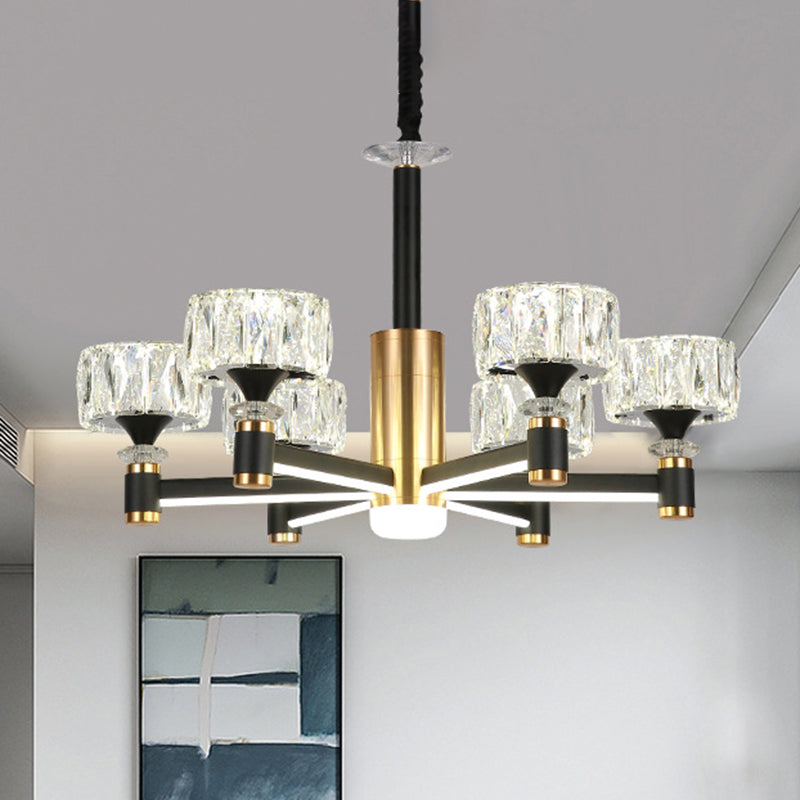 Round Shade Living Room Ceiling Lighting Faceted Crystal Postmodern Chandelier Light Fixture in Black 6 Black Clearhalo 'Ceiling Lights' 'Chandeliers' 'Modern Chandeliers' 'Modern' Lighting' 2136557