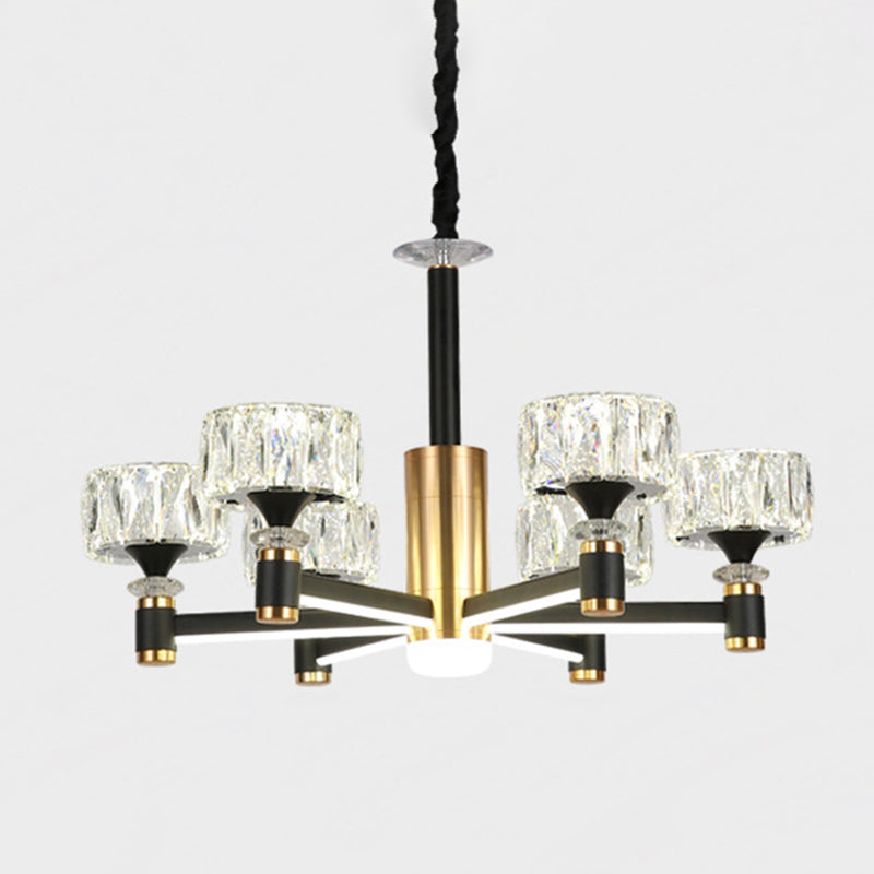 Round Shade Living Room Ceiling Lighting Faceted Crystal Postmodern Chandelier Light Fixture in Black Clearhalo 'Ceiling Lights' 'Chandeliers' 'Modern Chandeliers' 'Modern' Lighting' 2136559