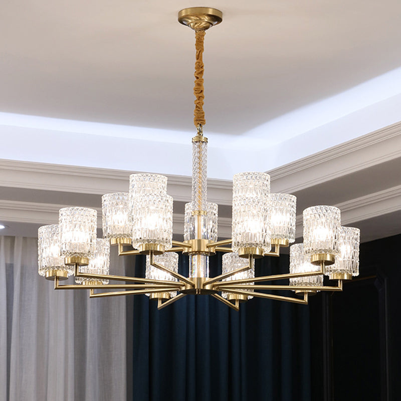 Post-Modern Cylindrical Chandelier Pendant Light Beveled Crystal Living Room Hanging Light in Gold 15 Gold Clearhalo 'Ceiling Lights' 'Chandeliers' 'Modern Chandeliers' 'Modern' Lighting' 2136560