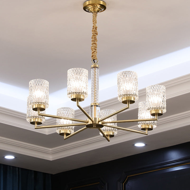Post-Modern Cylindrical Chandelier Pendant Light Beveled Crystal Living Room Hanging Light in Gold 8 Gold Clearhalo 'Ceiling Lights' 'Chandeliers' 'Modern Chandeliers' 'Modern' Lighting' 2136562