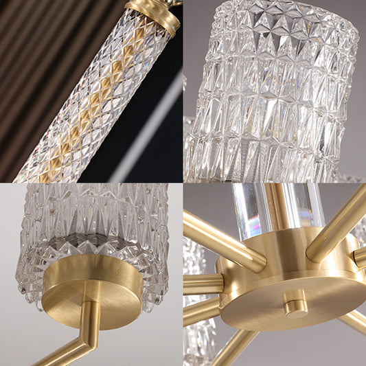 Post-Modern Cylindrical Chandelier Pendant Light Beveled Crystal Living Room Hanging Light in Gold Clearhalo 'Ceiling Lights' 'Chandeliers' 'Modern Chandeliers' 'Modern' Lighting' 2136567