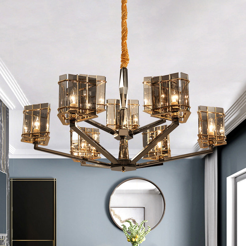 Triangle Chandelier Light Simplicity Smoked Glass Living Room Pendant Light Fixture in Black 9 Black Clearhalo 'Ceiling Lights' 'Chandeliers' 'Modern Chandeliers' 'Modern' Lighting' 2136568