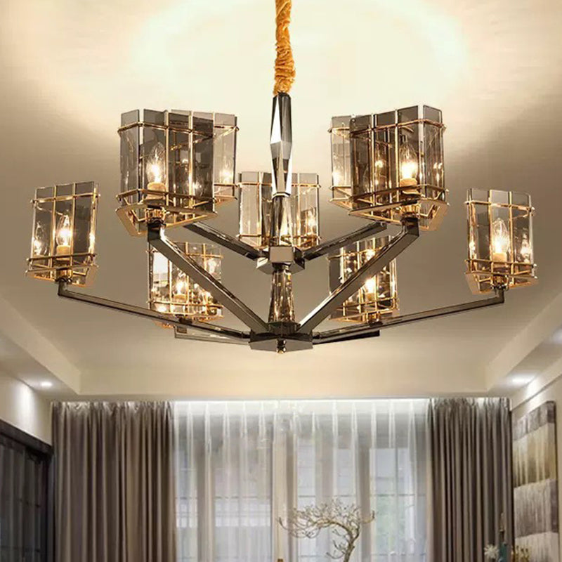 Triangle Chandelier Light Simplicity Smoked Glass Living Room Pendant Light Fixture in Black Clearhalo 'Ceiling Lights' 'Chandeliers' 'Modern Chandeliers' 'Modern' Lighting' 2136569