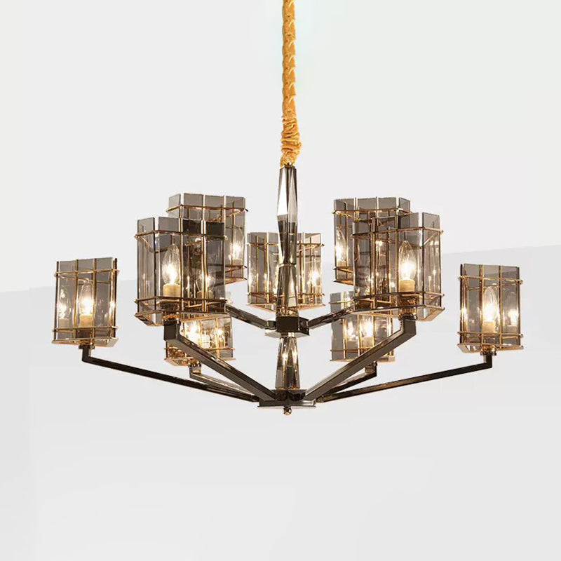 Triangle Chandelier Light Simplicity Smoked Glass Living Room Pendant Light Fixture in Black Clearhalo 'Ceiling Lights' 'Chandeliers' 'Modern Chandeliers' 'Modern' Lighting' 2136570