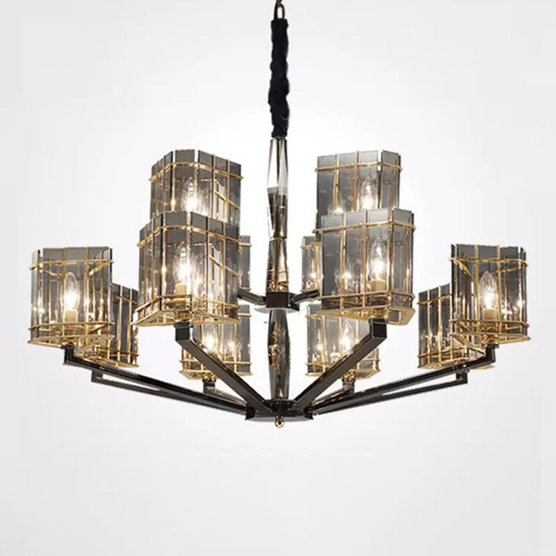Triangle Chandelier Light Simplicity Smoked Glass Living Room Pendant Light Fixture in Black 12 Black Clearhalo 'Ceiling Lights' 'Chandeliers' 'Modern Chandeliers' 'Modern' Lighting' 2136571