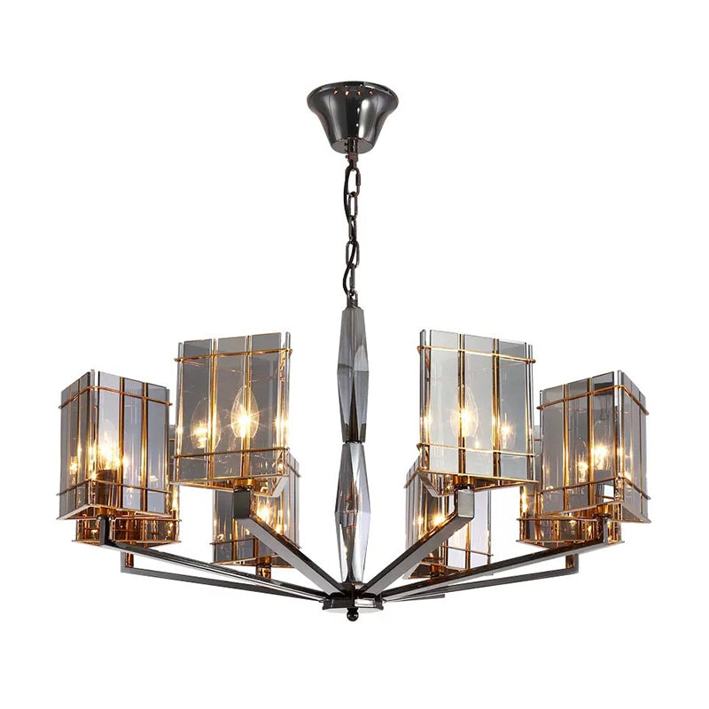 Triangle Chandelier Light Simplicity Smoked Glass Living Room Pendant Light Fixture in Black Clearhalo 'Ceiling Lights' 'Chandeliers' 'Modern Chandeliers' 'Modern' Lighting' 2136573