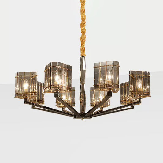 Triangle Chandelier Light Simplicity Smoked Glass Living Room Pendant Light Fixture in Black Clearhalo 'Ceiling Lights' 'Chandeliers' 'Modern Chandeliers' 'Modern' Lighting' 2136574