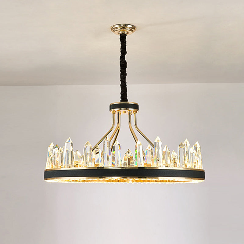 Black Icicle Shaped Chandelier Lighting Minimalist K9 Crystal Pendant Light for Living Room Black 1 Tier 39.5" Clearhalo 'Ceiling Lights' 'Chandeliers' 'Modern Chandeliers' 'Modern' Lighting' 2136587