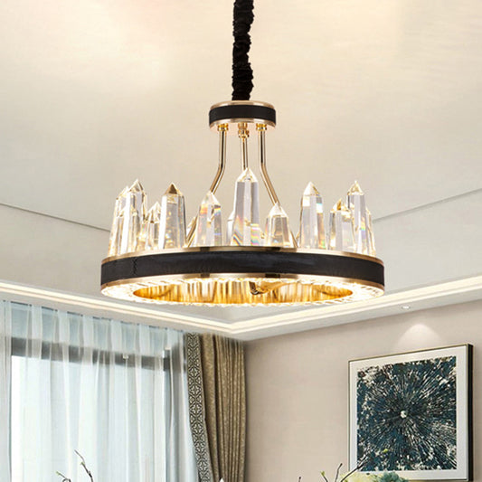 Black Icicle Shaped Chandelier Lighting Minimalist K9 Crystal Pendant Light for Living Room Black 1 Tier 31.5" Clearhalo 'Ceiling Lights' 'Chandeliers' 'Modern Chandeliers' 'Modern' Lighting' 2136588