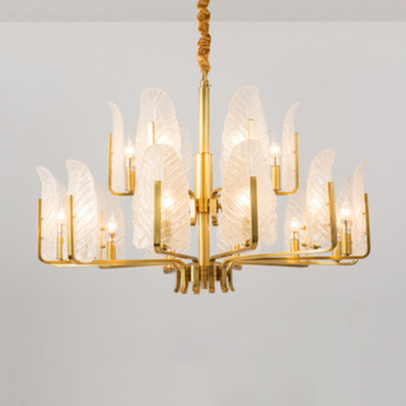 Leaf-Shaped Ceiling Lighting Postmodern Seedy Glass Gold Chandelier Light Fixture for Living Room 18 Gold Clearhalo 'Ceiling Lights' 'Chandeliers' 'Modern Chandeliers' 'Modern' Lighting' 2136595