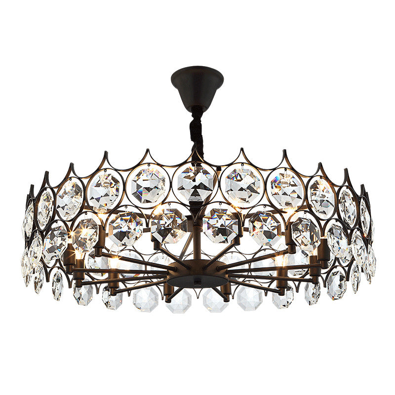 Geometric Living Room Chandelier Pendant Light Beveled Crystal Post-Modern Hanging Light in Black Clearhalo 'Ceiling Lights' 'Chandeliers' 'Modern Chandeliers' 'Modern' Lighting' 2136602