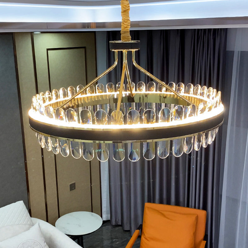 Simplicity Ring LED Chandelier Light K9 Crystal Living Room Pendant Light Fixture in Gold-Black Gold-Black 1 Tier Clearhalo 'Ceiling Lights' 'Chandeliers' 'Modern Chandeliers' 'Modern' Lighting' 2136610