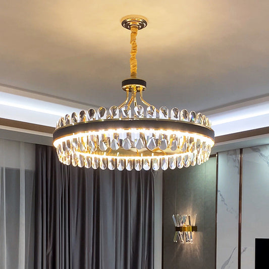 Simplicity Ring LED Chandelier Light K9 Crystal Living Room Pendant Light Fixture in Gold-Black Clearhalo 'Ceiling Lights' 'Chandeliers' 'Modern Chandeliers' 'Modern' Lighting' 2136611