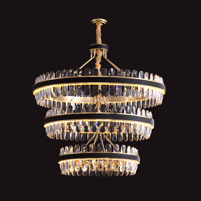 Simplicity Ring LED Chandelier Light K9 Crystal Living Room Pendant Light Fixture in Gold-Black Gold-Black 3 Tiers Large Clearhalo 'Ceiling Lights' 'Chandeliers' 'Modern Chandeliers' 'Modern' Lighting' 2136614