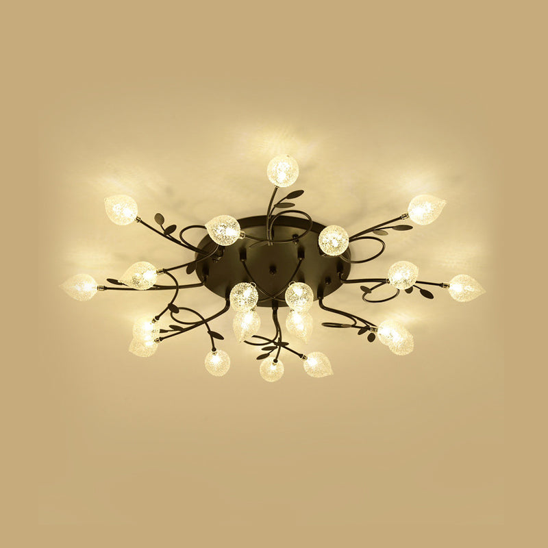Branch Bubbled Glass Ceiling Lighting Contemporary 8/12/16/20 Lights Black/Gold Flush Mount Ceiling Fixture with Metal Arm Clearhalo 'Ceiling Lights' 'Chandeliers' 'Close To Ceiling Lights' 'Close to ceiling' 'Glass shade' 'Glass' 'Semi-flushmount' Lighting' 213662