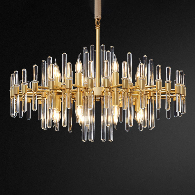 Gold Color Contemporary Candle Chandelier Metal Suspended Light with Crystal Block Design 16 Dorado Clearhalo 'Ceiling Lights' 'Hogar' 'Iluminación' 'Lámparas de Araña' 'Lámparas de Techo' 2136624_7852e713-e7ba-4678-9b0c-e7bc5e4f5d7d