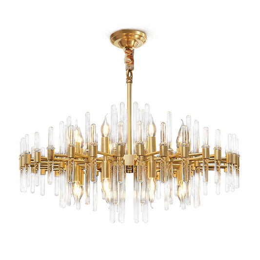 Gold Color Contemporary Candle Chandelier Metal Suspended Light with Crystal Block Design Clearhalo 'Ceiling Lights' 'Hogar' 'Iluminación' 'Lámparas de Araña' 'Lámparas de Techo' 2136625_60584c55-6316-4c51-a9df-cd52dc314cf5