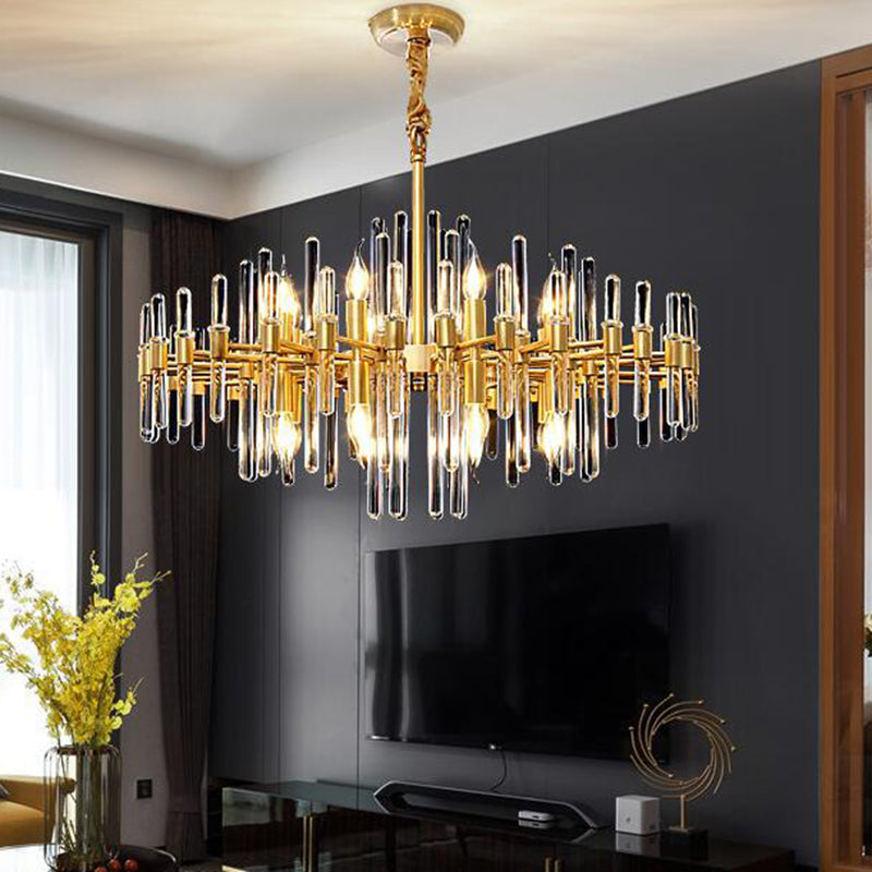 Gold Color Contemporary Candle Chandelier Metal Suspended Light with Crystal Block Design 12 Dorado Clearhalo 'Ceiling Lights' 'Hogar' 'Iluminación' 'Lámparas de Araña' 'Lámparas de Techo' 2136626_ee6869b9-cc57-45f0-aed8-d9c091250e78