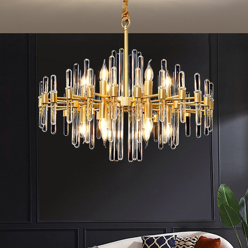 Gold Color Contemporary Candle Chandelier Metal Suspended Light with Crystal Block Design Clearhalo 'Ceiling Lights' 'Hogar' 'Iluminación' 'Lámparas de Araña' 'Lámparas de Techo' 2136628_555303c2-84b5-4106-be2b-8e9bdfb3bc6e