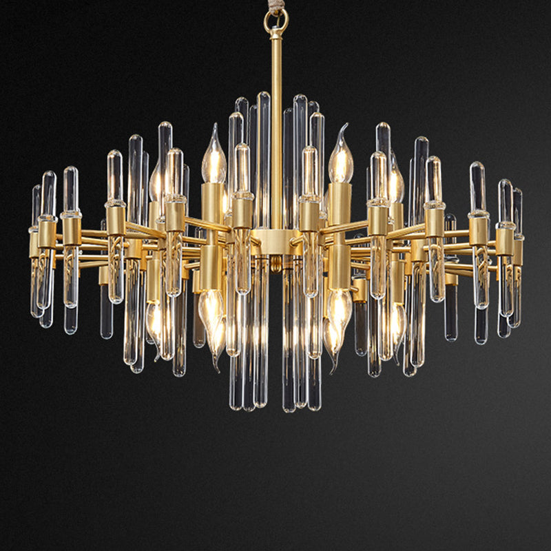 Gold Color Contemporary Candle Chandelier Metal Suspended Light with Crystal Block Design Clearhalo 'Ceiling Lights' 'Hogar' 'Iluminación' 'Lámparas de Araña' 'Lámparas de Techo' 2136629_2c225ddb-c5c2-4ae2-a931-7ca037c2f532