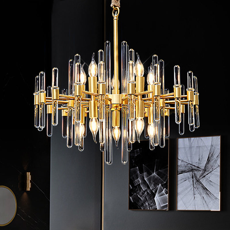 Metallic Radiating Chandelier Lighting Minimalist Gold Pendant Light with Crystal Rod Decor 10.0 Gold Clearhalo 'Ceiling Lights' 'Chandeliers' 'Modern Chandeliers' 'Modern' Lighting' 2136630