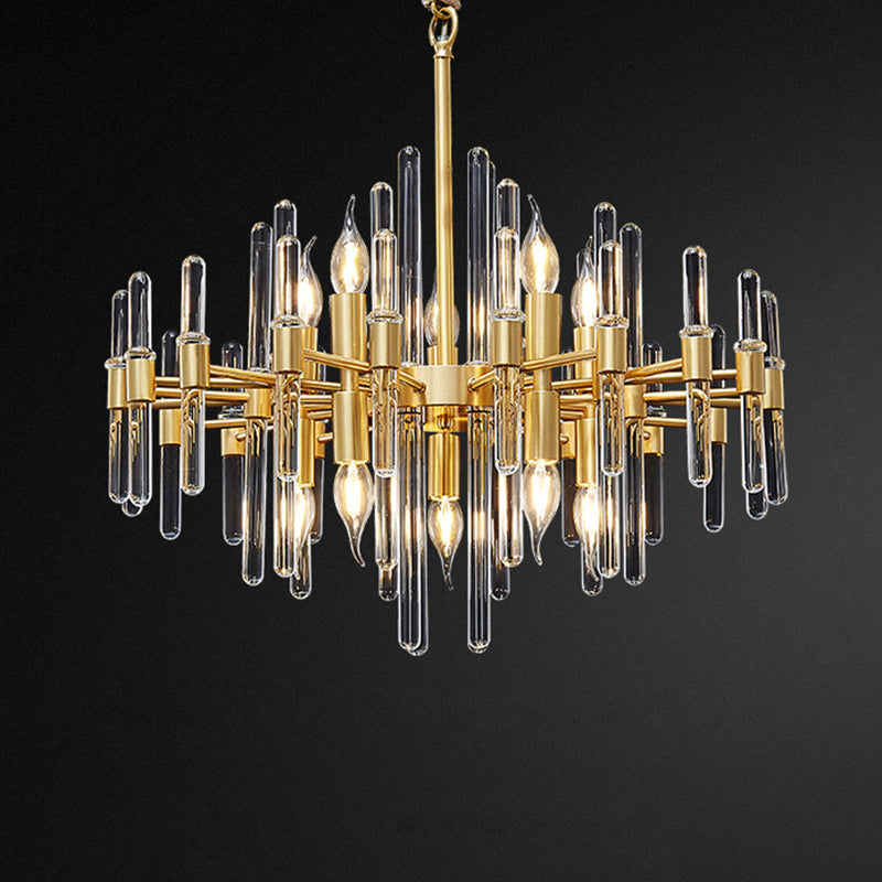 Gold Color Contemporary Candle Chandelier Metal Suspended Light with Crystal Block Design Clearhalo 'Ceiling Lights' 'Hogar' 'Iluminación' 'Lámparas de Araña' 'Lámparas de Techo' 2136631_b37cfaa1-8287-41bf-8a59-ec8d571a82fd