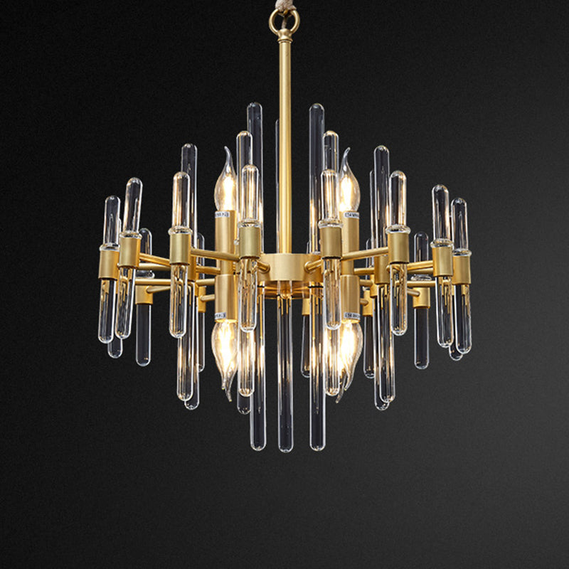 Gold Color Contemporary Candle Chandelier Metal Suspended Light with Crystal Block Design 8 Dorado Clearhalo 'Ceiling Lights' 'Hogar' 'Iluminación' 'Lámparas de Araña' 'Lámparas de Techo' 2136632_369de3cb-d65d-4e5b-82de-23e60bdf288e