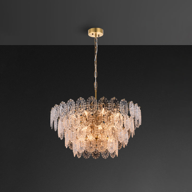 Tiered Carved Crystal Ceiling Lighting Postmodern Gold Chandelier Light Fixture for Living Room 20 Gold Clearhalo 'Ceiling Lights' 'Chandeliers' 'Modern Chandeliers' 'Modern' Lighting' 2136633