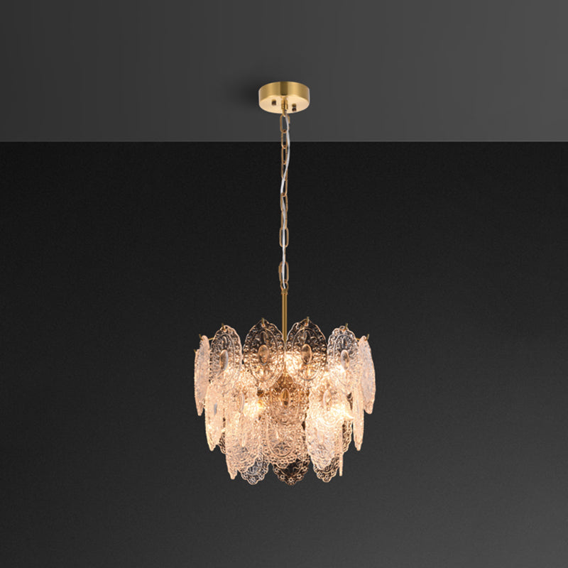 Tiered Carved Crystal Ceiling Lighting Postmodern Gold Chandelier Light Fixture for Living Room 10 Gold Clearhalo 'Ceiling Lights' 'Chandeliers' 'Modern Chandeliers' 'Modern' Lighting' 2136637