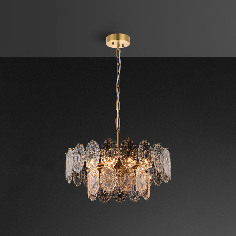 Tiered Carved Crystal Ceiling Lighting Postmodern Gold Chandelier Light Fixture for Living Room 8 Gold Clearhalo 'Ceiling Lights' 'Chandeliers' 'Modern Chandeliers' 'Modern' Lighting' 2136638