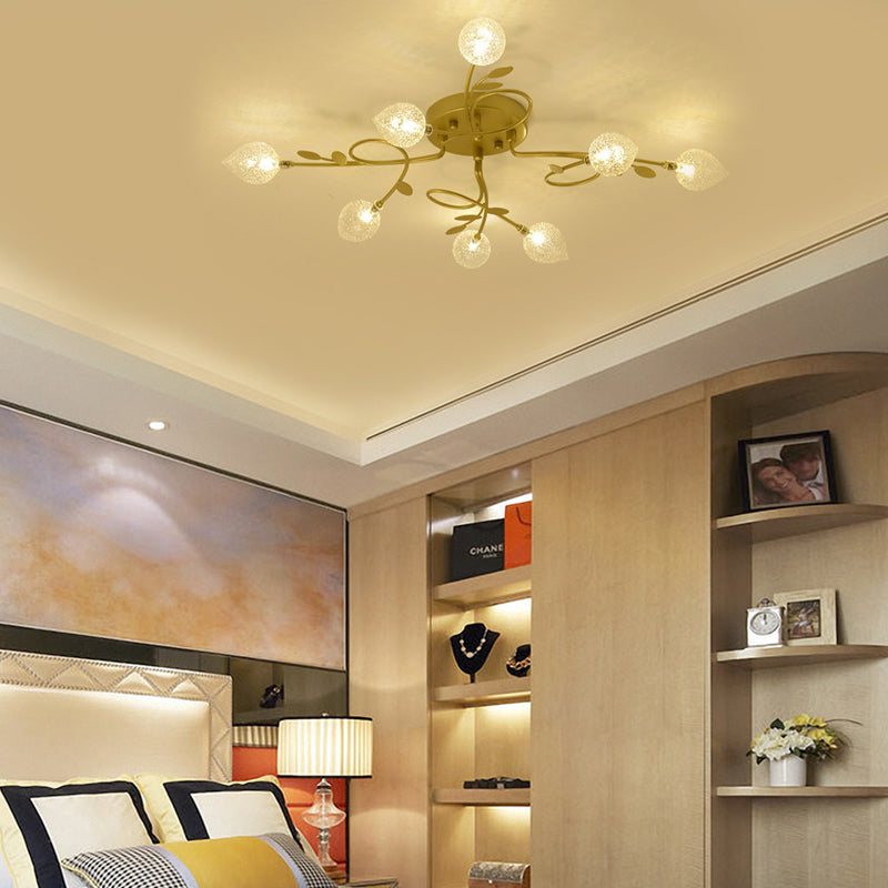 Branch Bubbled Glass Ceiling Lighting Contemporary 8/12/16/20 Lights Black/Gold Flush Mount Ceiling Fixture with Metal Arm 8 Gold Clearhalo 'Ceiling Lights' 'Chandeliers' 'Close To Ceiling Lights' 'Close to ceiling' 'Glass shade' 'Glass' 'Semi-flushmount' Lighting' 213664