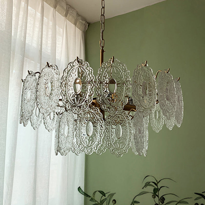 Tiered Carved Crystal Ceiling Lighting Postmodern Gold Chandelier Light Fixture for Living Room Clearhalo 'Ceiling Lights' 'Chandeliers' 'Modern Chandeliers' 'Modern' Lighting' 2136640