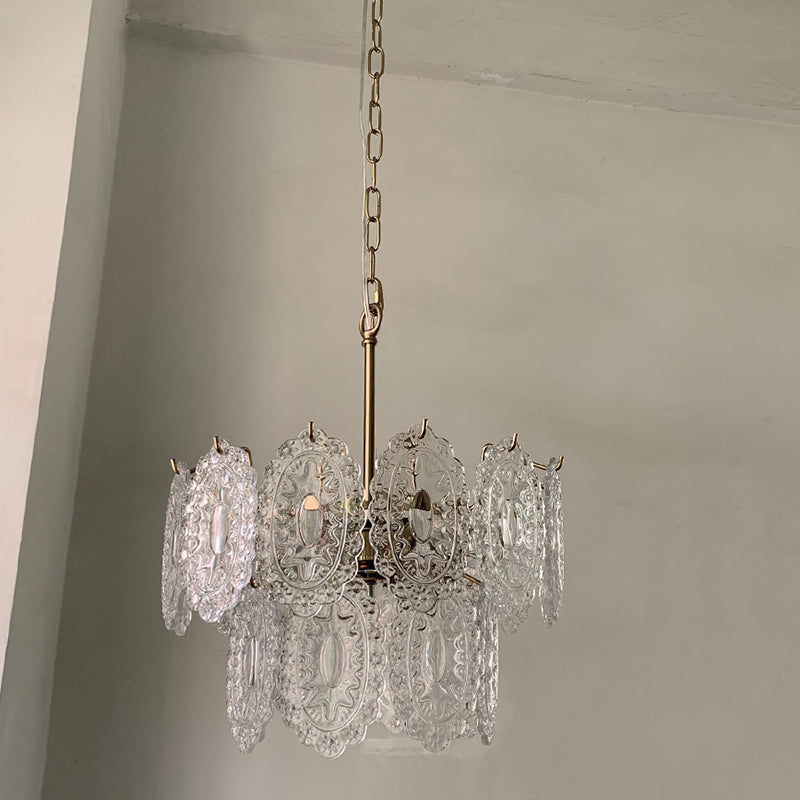 Tiered Carved Crystal Ceiling Lighting Postmodern Gold Chandelier Light Fixture for Living Room Clearhalo 'Ceiling Lights' 'Chandeliers' 'Modern Chandeliers' 'Modern' Lighting' 2136642