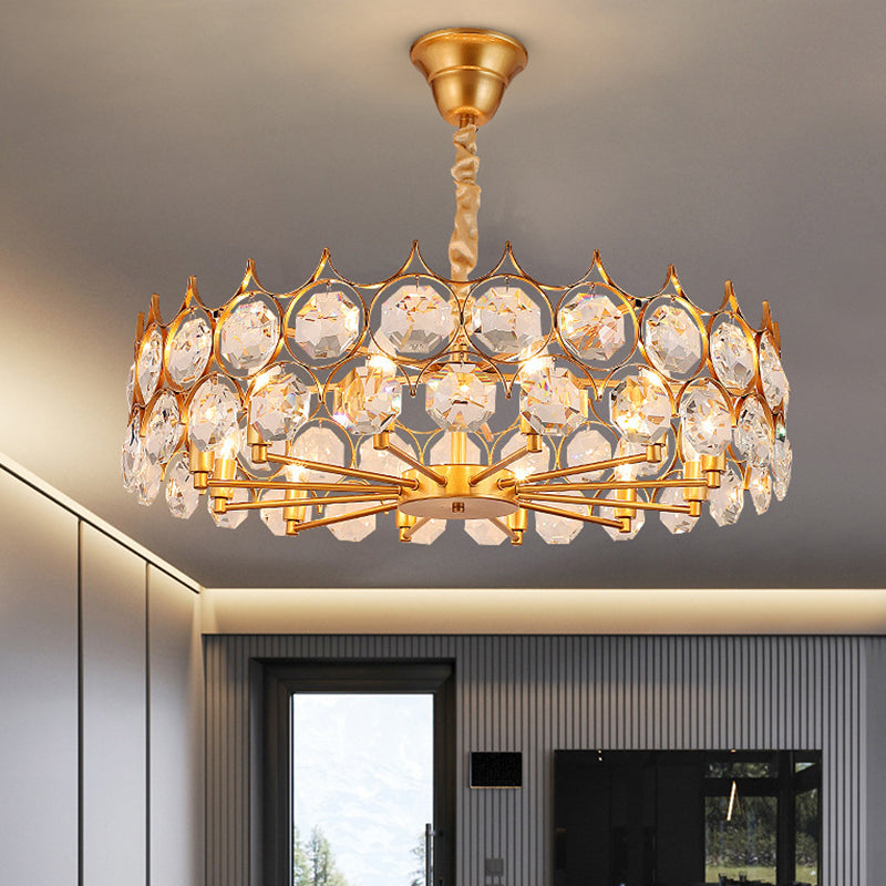 Gold Geometrical Chandelier Pendant Light Post-Modern Beveled Crystal Hanging Light Clearhalo 'Ceiling Lights' 'Chandeliers' 'Modern Chandeliers' 'Modern' Lighting' 2136643