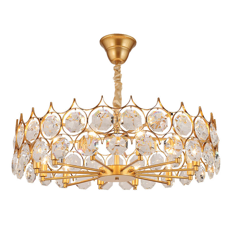Gold Geometrical Chandelier Pendant Light Post-Modern Beveled Crystal Hanging Light Gold Large Round Clearhalo 'Ceiling Lights' 'Chandeliers' 'Modern Chandeliers' 'Modern' Lighting' 2136647