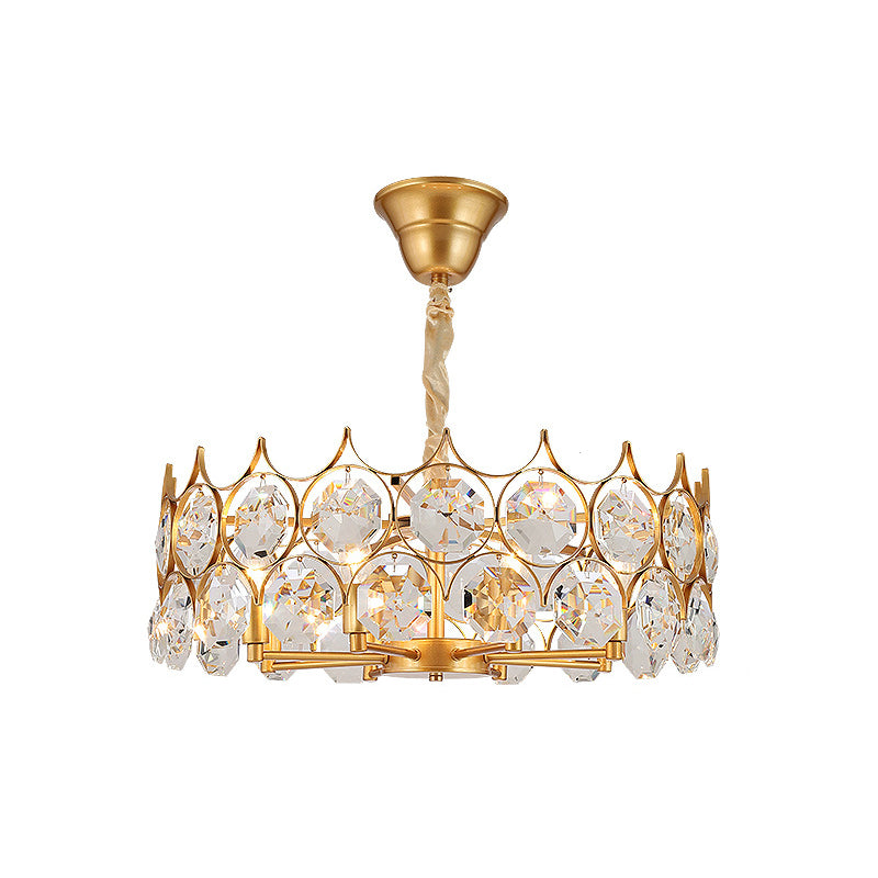 Gold Geometrical Chandelier Pendant Light Post-Modern Beveled Crystal Hanging Light Gold Small Round Clearhalo 'Ceiling Lights' 'Chandeliers' 'Modern Chandeliers' 'Modern' Lighting' 2136649