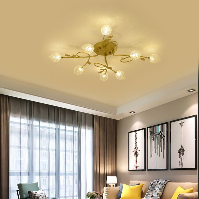 Branch Bubbled Glass Ceiling Lighting Contemporary 8/12/16/20 Lights Black/Gold Flush Mount Ceiling Fixture with Metal Arm Clearhalo 'Ceiling Lights' 'Chandeliers' 'Close To Ceiling Lights' 'Close to ceiling' 'Glass shade' 'Glass' 'Semi-flushmount' Lighting' 213665