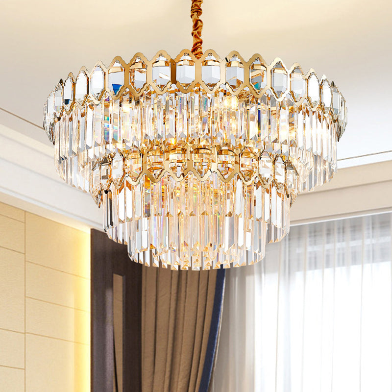 Tiered Round Suspension Light Artistic Prismatic Crystal Gold Pendant Light for Living Room Clearhalo 'Ceiling Lights' 'Chandeliers' 'Modern Chandeliers' 'Modern' Lighting' 2136653