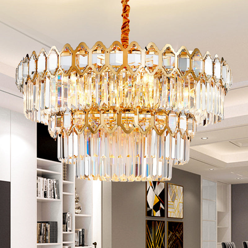 Tiered Round Suspension Light Artistic Prismatic Crystal Gold Pendant Light for Living Room Clearhalo 'Ceiling Lights' 'Chandeliers' 'Modern Chandeliers' 'Modern' Lighting' 2136654