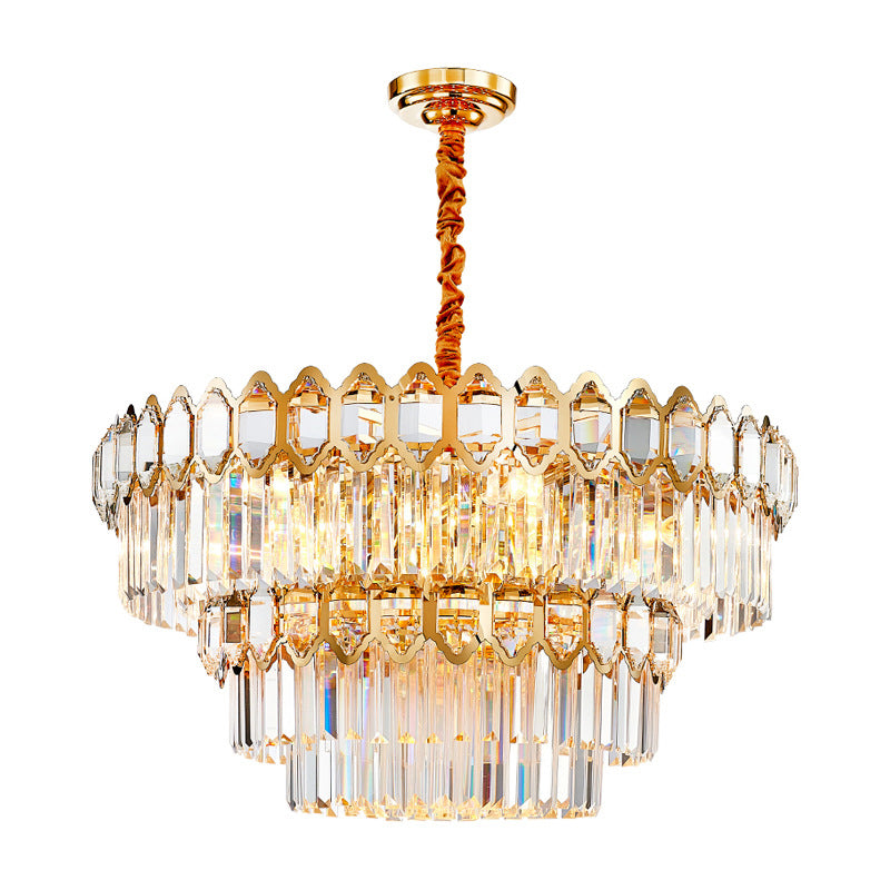 Tiered Round Suspension Light Artistic Prismatic Crystal Gold Pendant Light for Living Room Gold 39.5" Clearhalo 'Ceiling Lights' 'Chandeliers' 'Modern Chandeliers' 'Modern' Lighting' 2136655