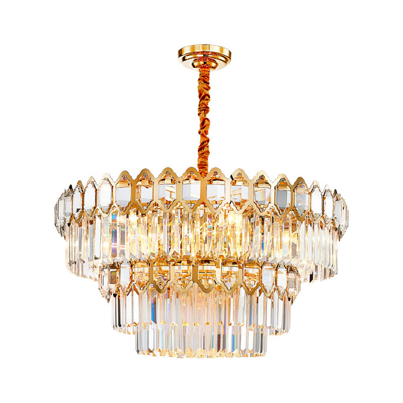 Tiered Round Suspension Light Artistic Prismatic Crystal Gold Pendant Light for Living Room Gold 31.5" Clearhalo 'Ceiling Lights' 'Chandeliers' 'Modern Chandeliers' 'Modern' Lighting' 2136656