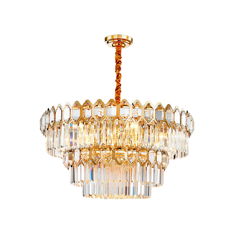Tiered Round Suspension Light Artistic Prismatic Crystal Gold Pendant Light for Living Room Gold 23.5" Clearhalo 'Ceiling Lights' 'Chandeliers' 'Modern Chandeliers' 'Modern' Lighting' 2136657