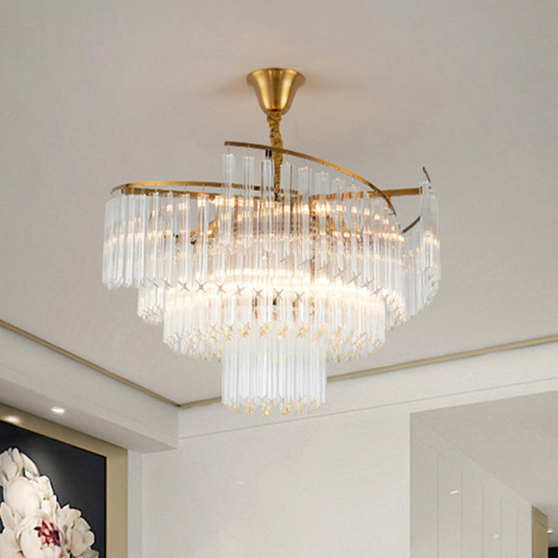 Layered Living Room Ceiling Lighting Clear Crystal Postmodern Chandelier Light Fixture in Gold Clearhalo 'Ceiling Lights' 'Chandeliers' 'Modern Chandeliers' 'Modern' Lighting' 2136659