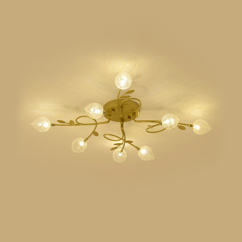 Branch Bubbled Glass Ceiling Lighting Contemporary 8/12/16/20 Lights Black/Gold Flush Mount Ceiling Fixture with Metal Arm Clearhalo 'Ceiling Lights' 'Chandeliers' 'Close To Ceiling Lights' 'Close to ceiling' 'Glass shade' 'Glass' 'Semi-flushmount' Lighting' 213666