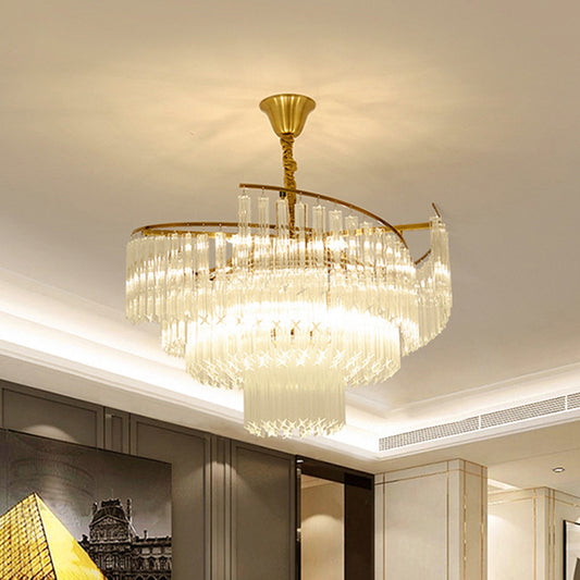 Layered Living Room Ceiling Lighting Clear Crystal Postmodern Chandelier Light Fixture in Gold Clearhalo 'Ceiling Lights' 'Chandeliers' 'Modern Chandeliers' 'Modern' Lighting' 2136660
