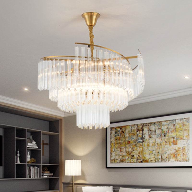 Layered Living Room Ceiling Lighting Clear Crystal Postmodern Chandelier Light Fixture in Gold Clearhalo 'Ceiling Lights' 'Chandeliers' 'Modern Chandeliers' 'Modern' Lighting' 2136661