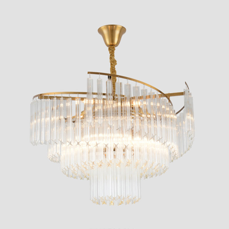 Layered Living Room Ceiling Lighting Clear Crystal Postmodern Chandelier Light Fixture in Gold Gold 39.5" Clearhalo 'Ceiling Lights' 'Chandeliers' 'Modern Chandeliers' 'Modern' Lighting' 2136663