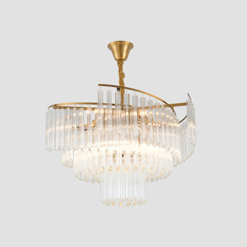 Layered Living Room Ceiling Lighting Clear Crystal Postmodern Chandelier Light Fixture in Gold Gold 31.5" Clearhalo 'Ceiling Lights' 'Chandeliers' 'Modern Chandeliers' 'Modern' Lighting' 2136664