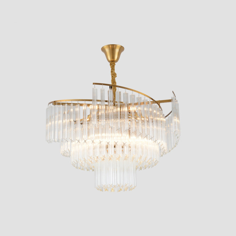 Layered Living Room Ceiling Lighting Clear Crystal Postmodern Chandelier Light Fixture in Gold Gold 23.5" Clearhalo 'Ceiling Lights' 'Chandeliers' 'Modern Chandeliers' 'Modern' Lighting' 2136665