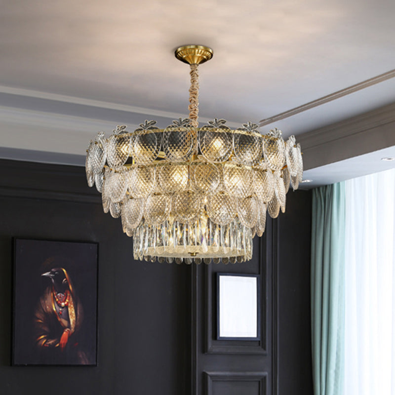 Apple Shaped Chandelier Light Simplicity Textured Glass Living Room Pendant Light Fixture in Gold 15 Gold Clearhalo 'Ceiling Lights' 'Chandeliers' 'Modern Chandeliers' 'Modern' Lighting' 2136674
